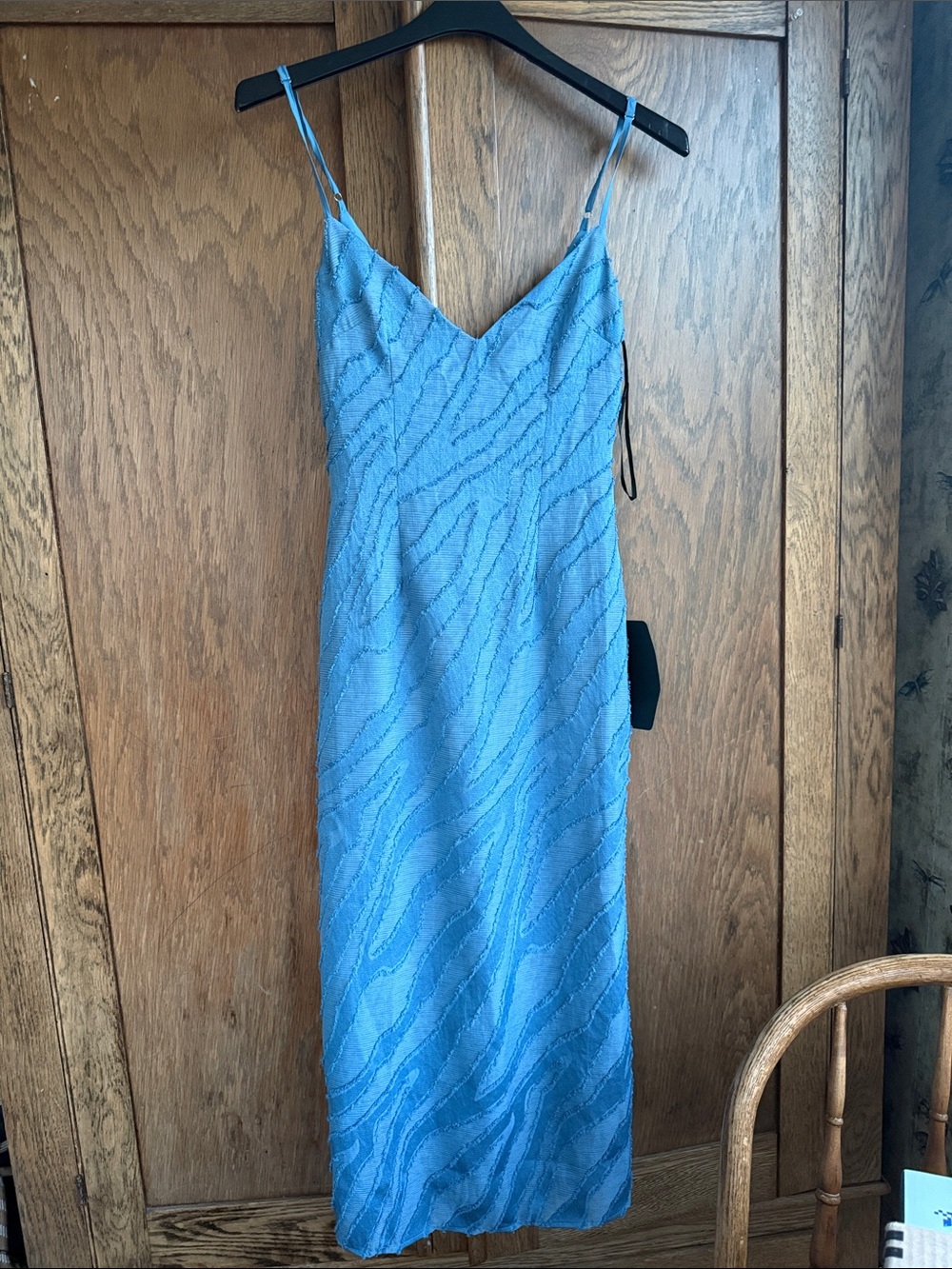 Lulus Blue Slip Midi Dress with Textured Wave Pattern